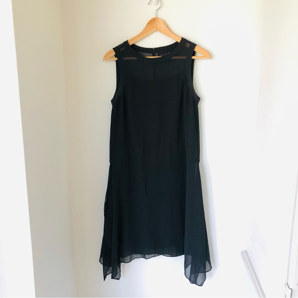 AllSaints Lyra Black Sleeveless Dress Size 4 Curved Split Hem Layering Dress